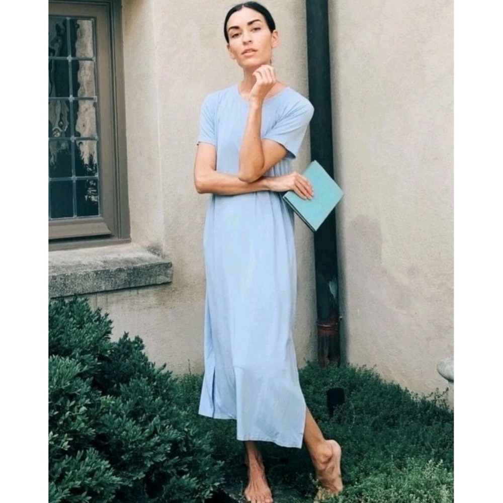 Lake Pajamas Light Blue Nightgown Jersey Knit Lounge Dress Maxi‎ Soft Sleep Sz S
